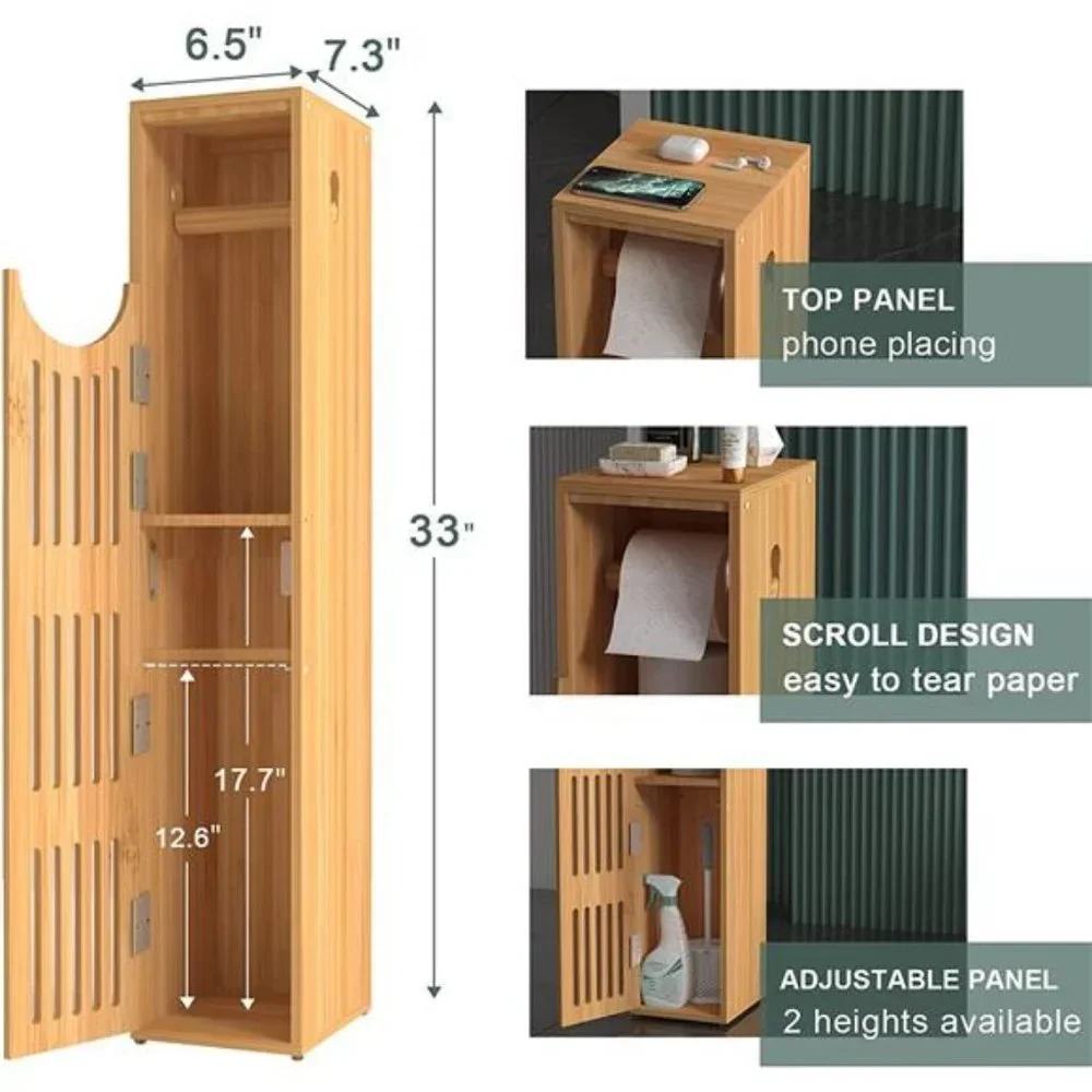 Small Bathroom Storage Cabinet Bamboo, Waterproof Coating, 33x7.3x6.5 Inches
